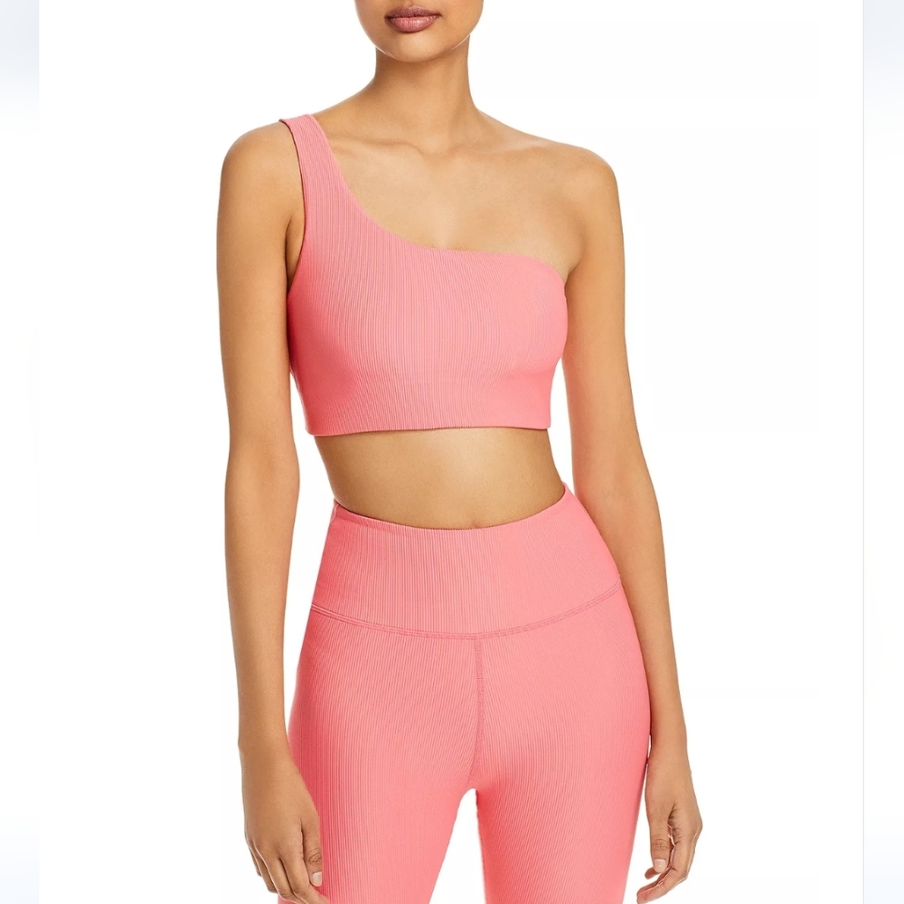 AQUA Athletic One Shoulder Ribbed Sports Bra Size Small Color Coral NWT